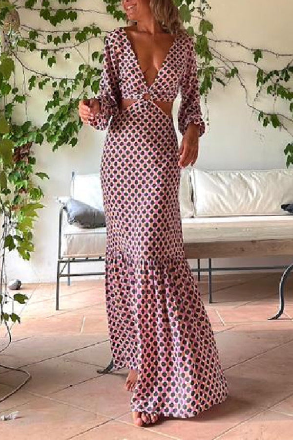 Serene Dreams Printed Side Cutout Elastic Waist Maxi Dress