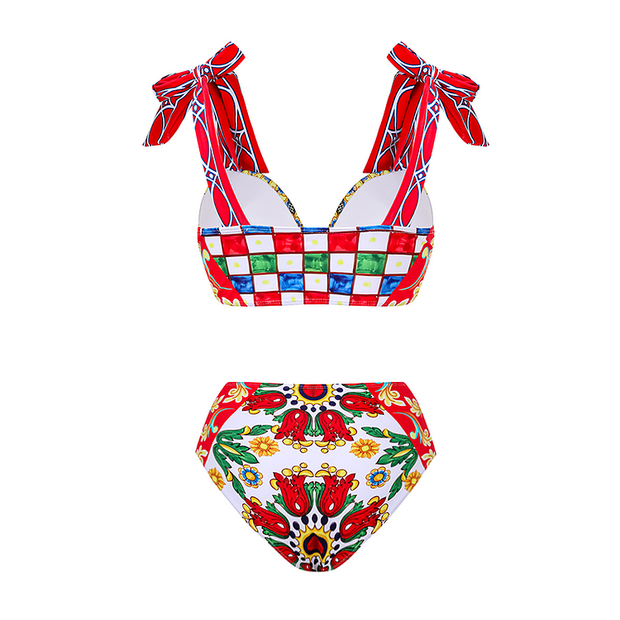 Bow-tie Paisley-print Bikini Swimsuit and Skirt