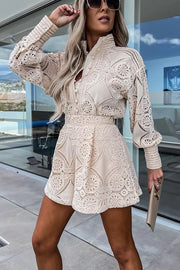 Radiant Blessings Eyelet Crochet Lace Blouse and Shorts Set