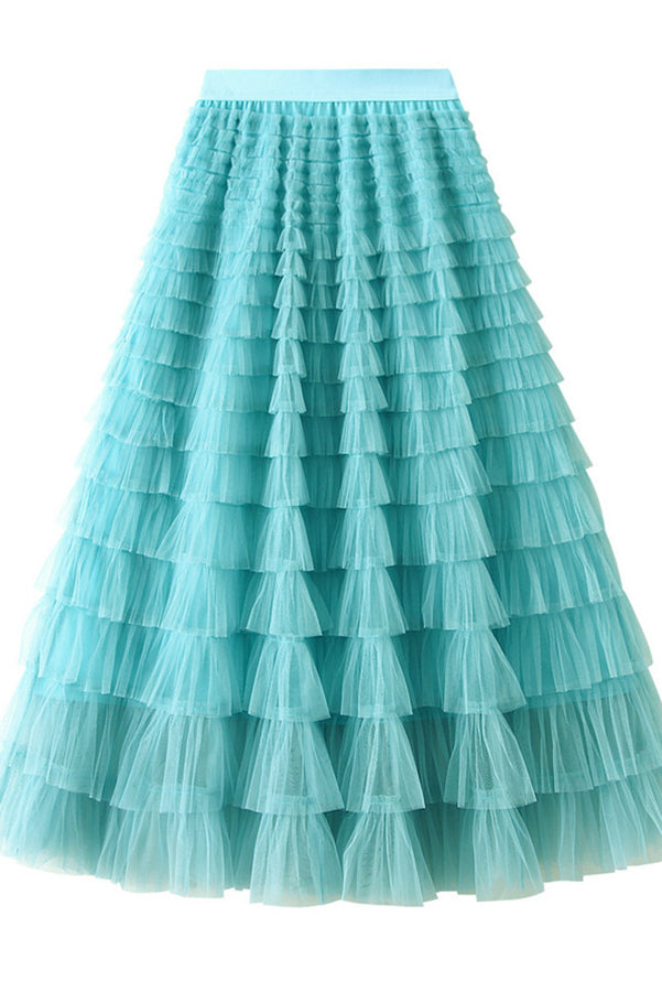 Jupe longue en tulle à taille élastique et à volants Soyez votre propre reine de la ville