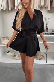 Stylish Comfortable V-neck Wide Sleeve Tie-up Loose Romper