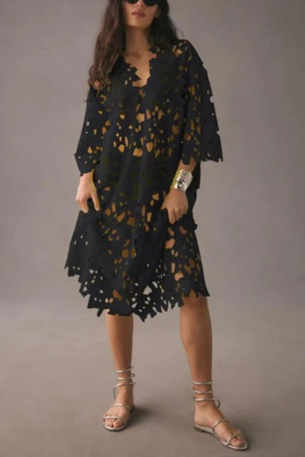 Robe de plage mi-longue à imprimé floral et dentelle à œillets « I Belong Here »