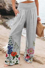 Finn Printed High Rise Smocked Waist Pocketed Wide Leg Pants