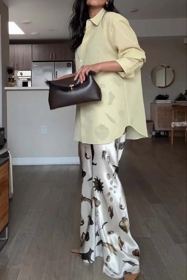 The Finishing Touch Satin Unique Print Elastic Waist Wide Leg Pants