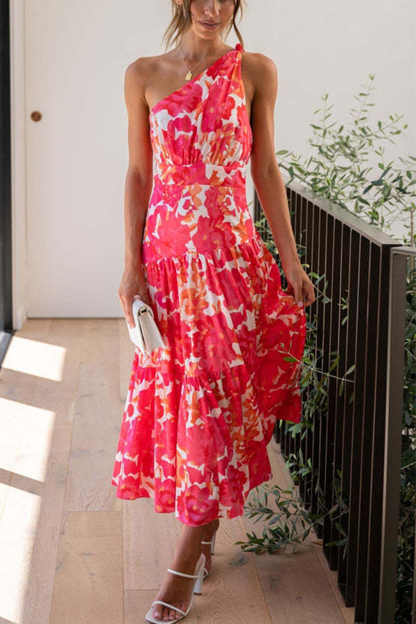 Mid-length off-the-shoulder sleeveless midi dress