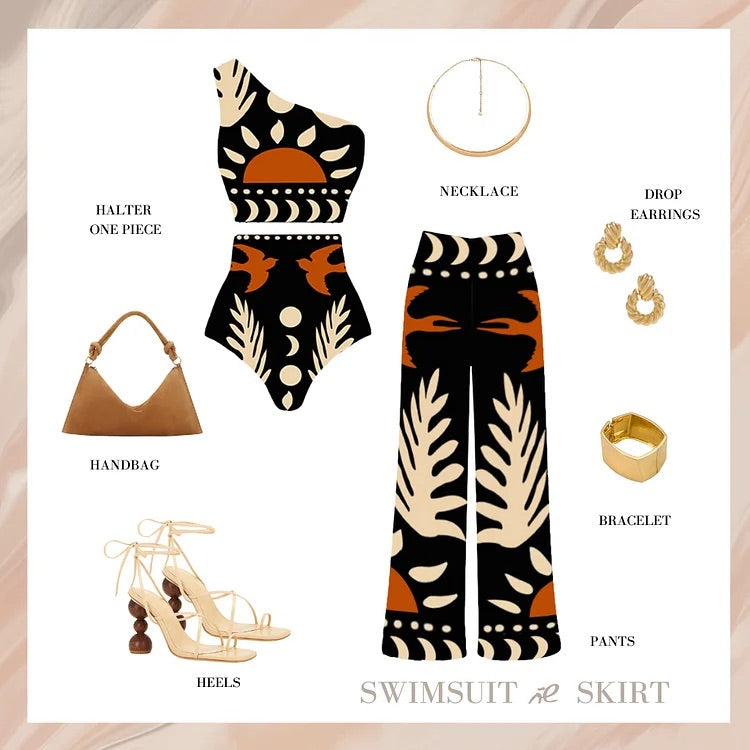 Maillot de bain bikini imprimé à une épaule et pantalon 