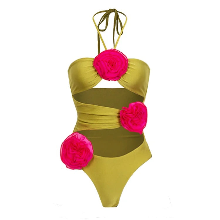 Einteiliger Badeanzug mit Cut-Outs und Rock im Farbblock-Design 