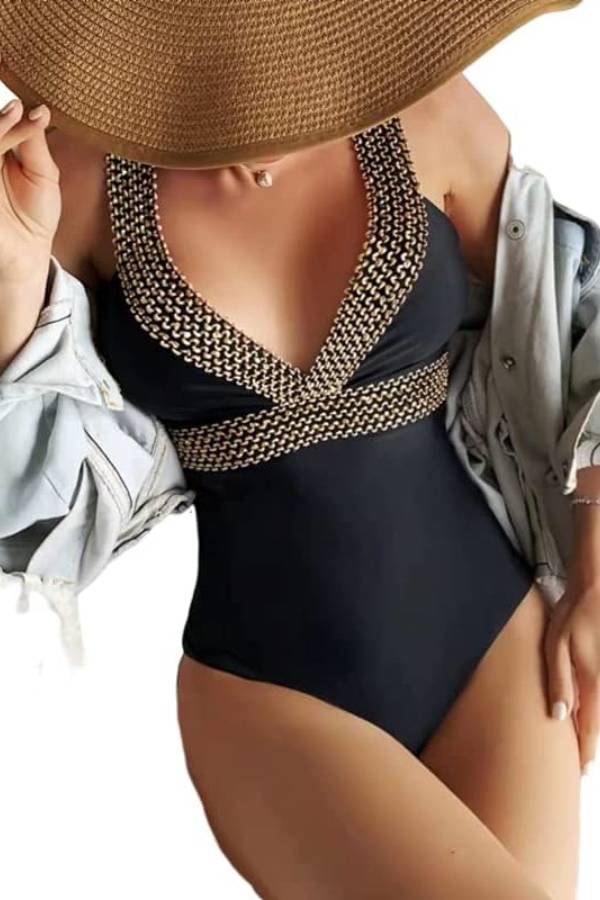 Wave pattern V-neck sexy bikini