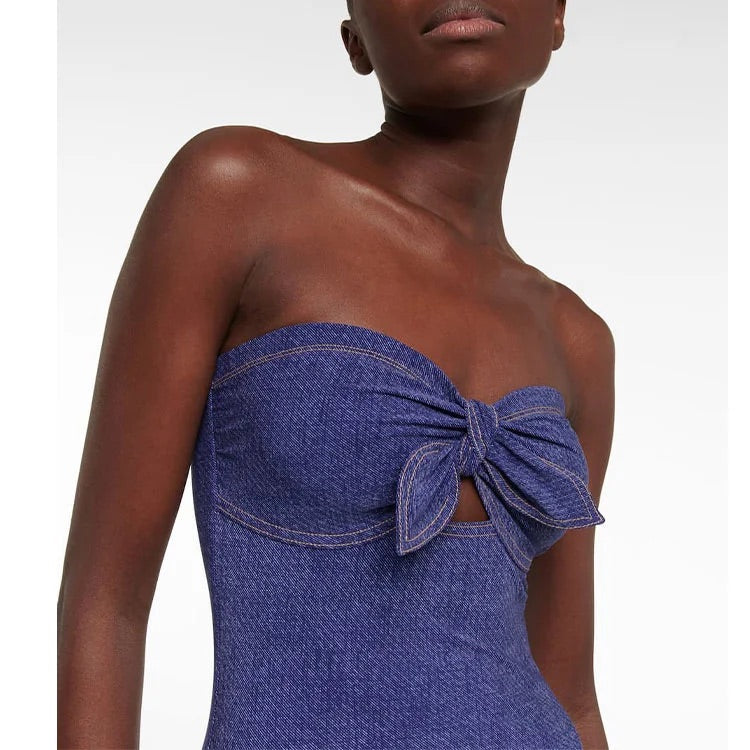 Maillot de bain une pièce bandeau à nœud papillon et jupe 
