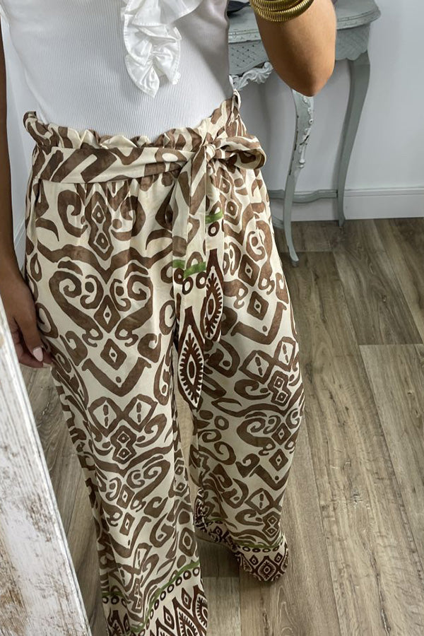 GALA waist tie ethnic totem pattern trousers