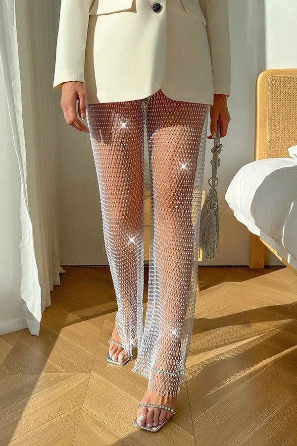 Meilleurs articles de superposition Pantalon large à taille élastique en maille diamant