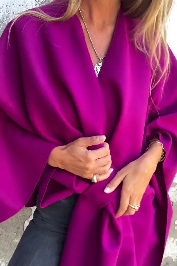 Einfarbige, lockere Cape-Jacke mit V-Ausschnitt