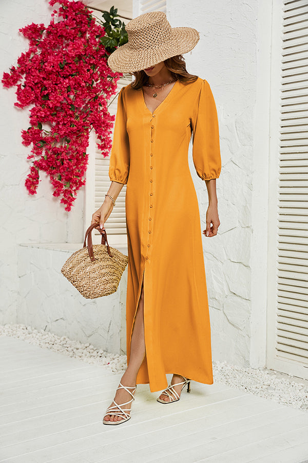 lässiges langes Kleid mit Knöpfen