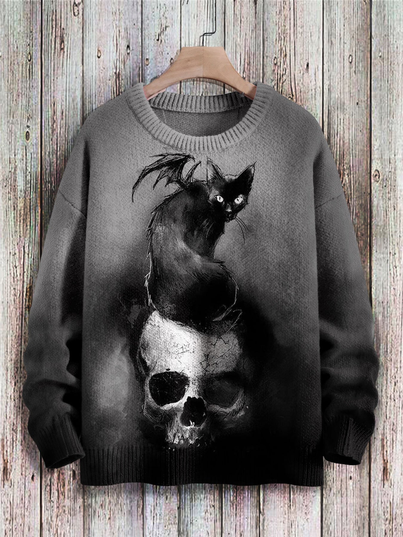 Skull Art Print Knit Pullover Sweater