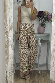 GALA waist tie ethnic totem pattern trousers