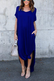 V-neck pocket slit dress