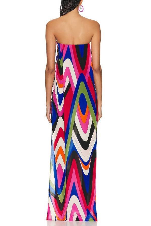 Kennedy Unique Print Off Shoulder Side Slit H-line Maxi Dress