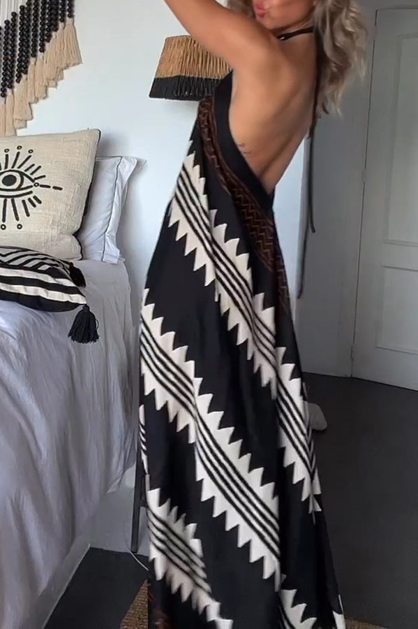 Halter Neck Print Ladies Swing Vacation Beach Dress