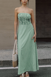 Retro Sleeveless Off-shoulder Elastic Pleated Maxi Dress