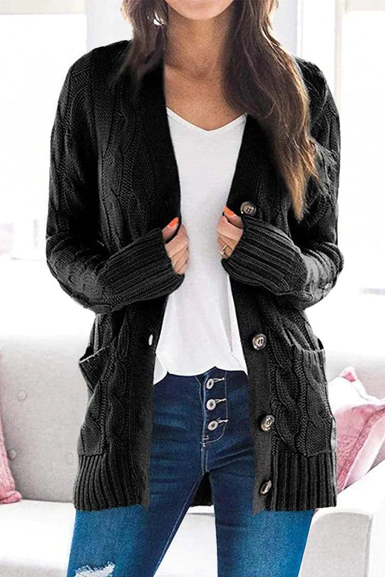 Cardigan épais en tricot de couleur unie à boutons
