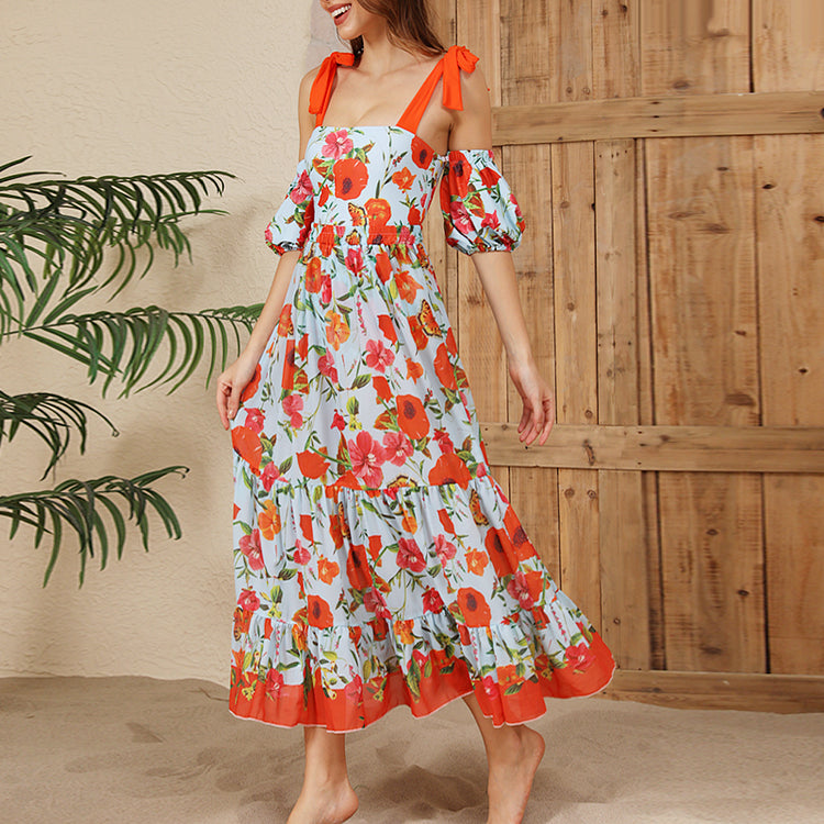 Maillot de bain une pièce à lacets et imprimé floral avec jupe 