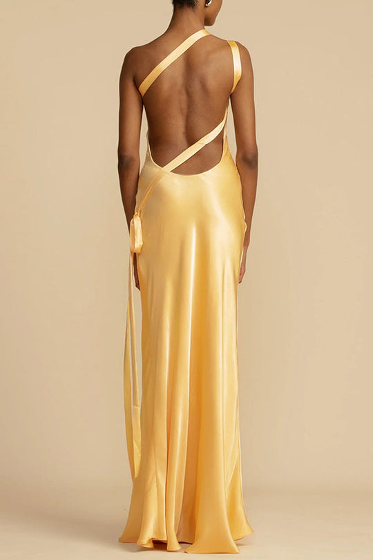 Robe longue asymétrique en satin à une épaule et dos nu Moonlit Soiree 