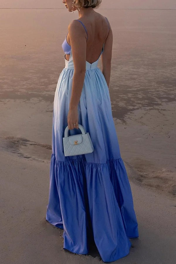 Robe longue à volants et imprimé dégradé de couleurs Ocean Breeze