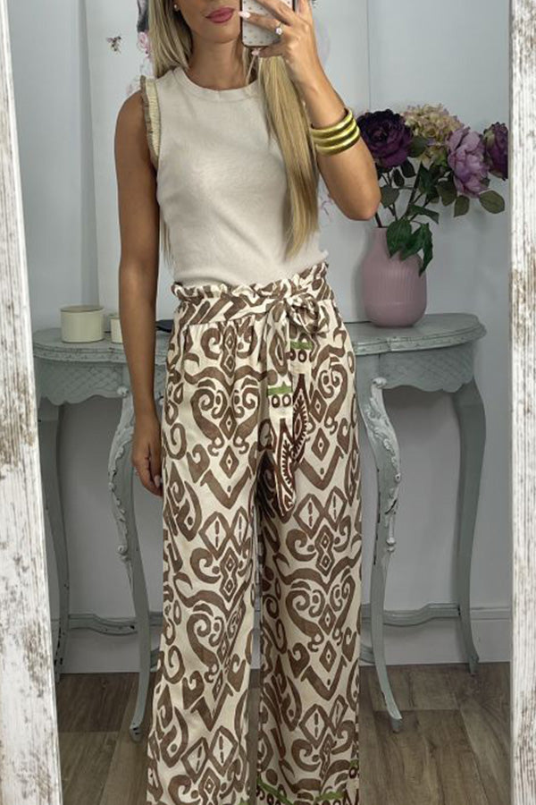 GALA waist tie ethnic totem pattern trousers