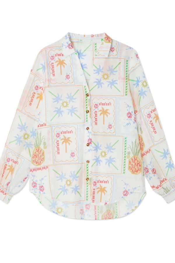 Holiday Coconut Tree Pineapple Print Shirt & Pants Two-Piece Set