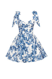 Garden of Eden Floral Print Bow Straps Princess Flared Mini Dress