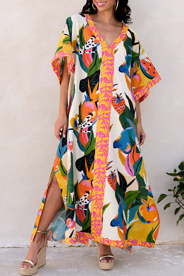 All Is Well Unique Fruit Print Cover Up Beach Vacation Maxi Dress