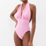 Halter V Neck One Piece Swimsuit and Skirt