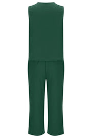 Mchoice Women's Summer Outfits Fashion V-neck Solid Color Sleeveless Tops and Loose Pocket Pants Suit