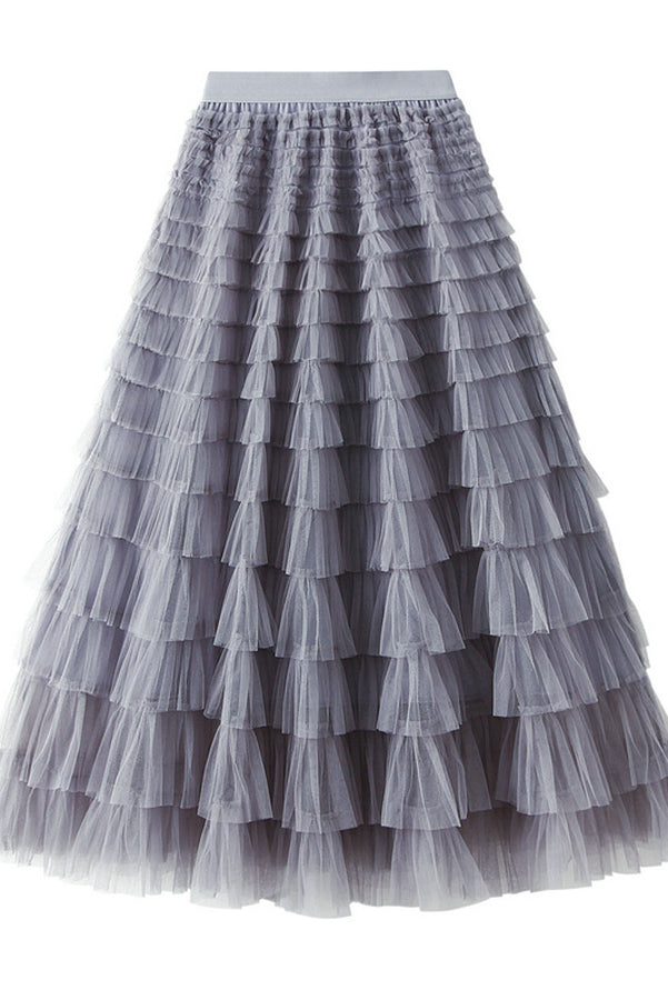 Jupe longue en tulle à taille élastique et à volants Soyez votre propre reine de la ville