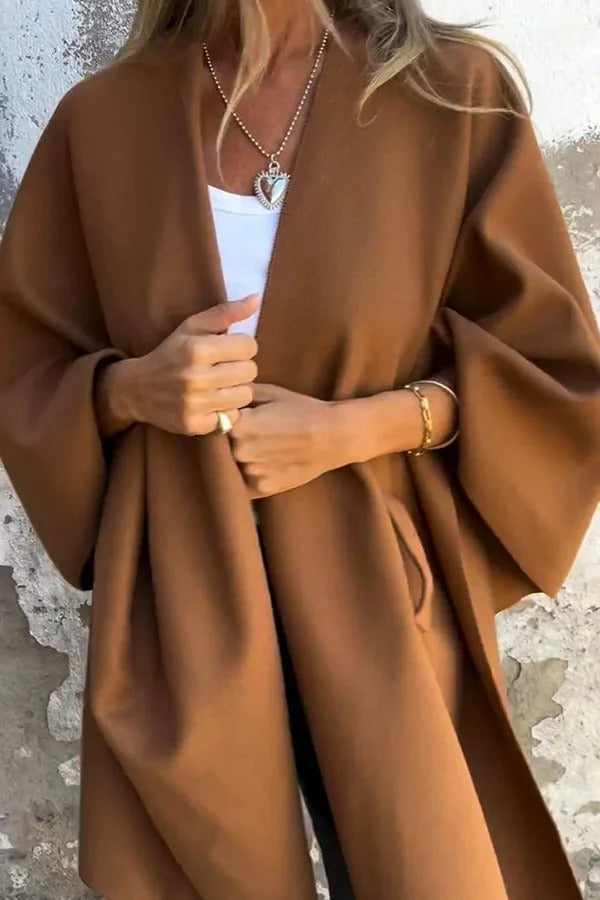 Einfarbige, lockere Cape-Jacke mit V-Ausschnitt