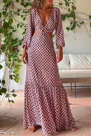 Serene Dreams Printed Side Cutout Elastic Waist Maxi Dress