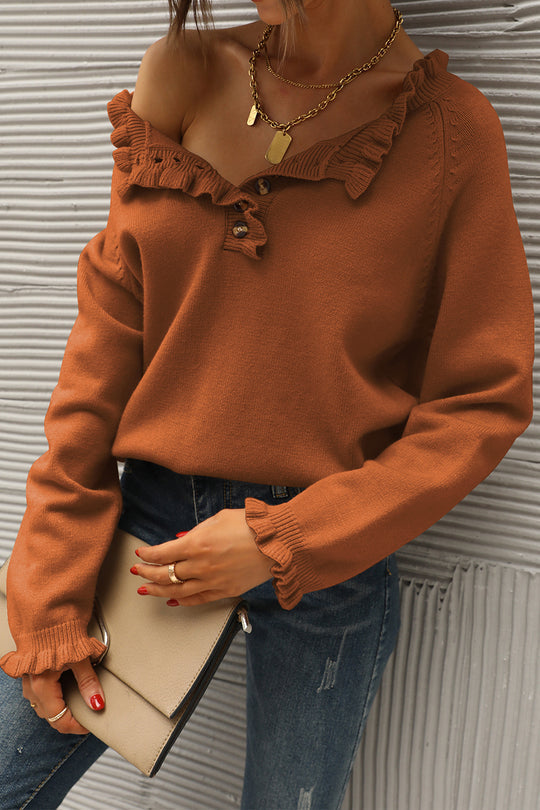 Pull en tricot à manches longues et à volants