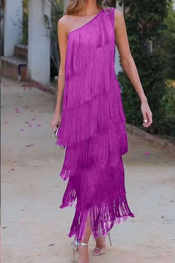 Off-Shoulder Elegant Fringe Dress