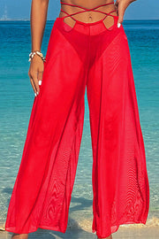 Solid color halter neck trousers three-piece swimsuit