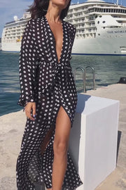 POLKA DOT Bell-sleeved chiffon beach blouse maxi dress