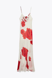 Vanna Poka Dot Floral Print 3D Flower Detail Slip Maxi Dress