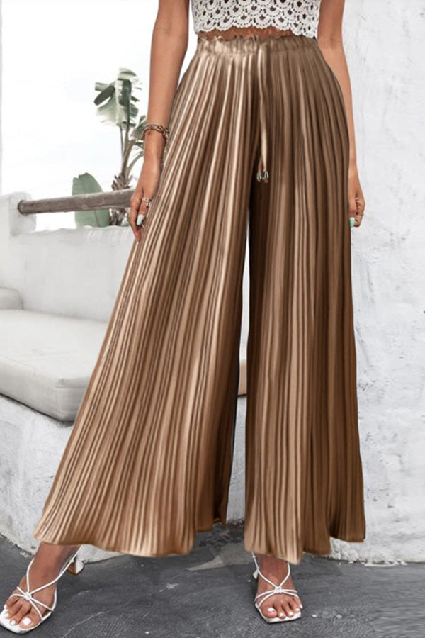 High Waist Casual Pants Drape Pleated Wide Leg Trousers