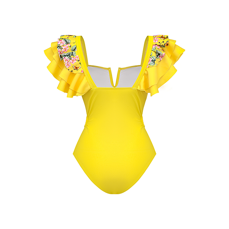 Maillot de bain une pièce à volants découpés et jupe