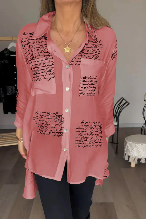 Letter Print Fashion Lapel Shirt