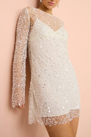 Crystal-embellished Gauze Mini Dress