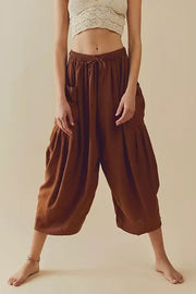 Cotton And Linen High-waist Pleated Wide Leg Casual Trousers