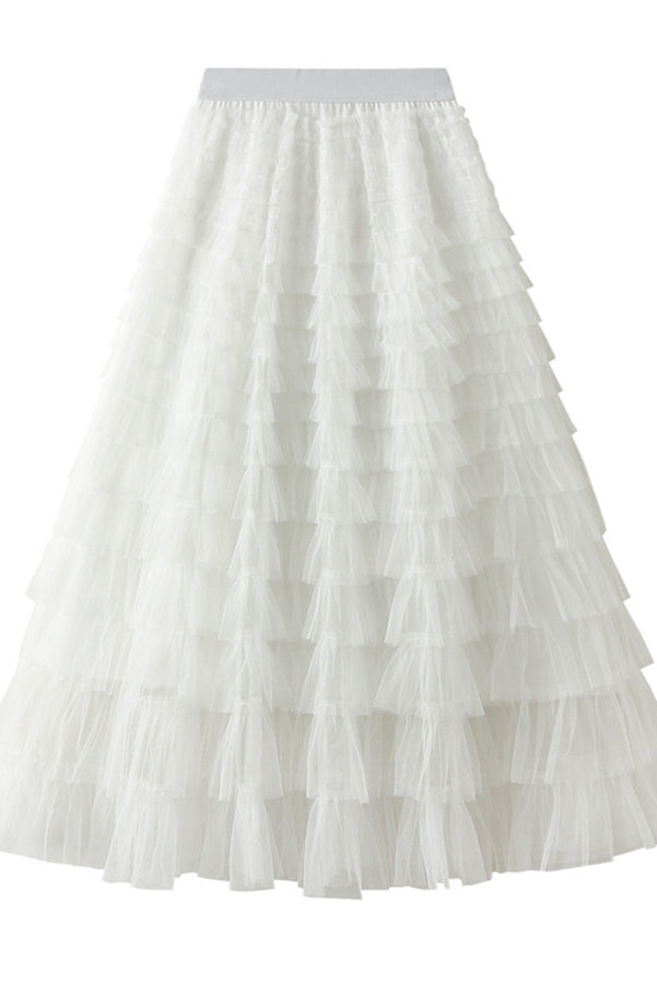 Jupe longue en tulle à taille élastique et à volants Soyez votre propre reine de la ville