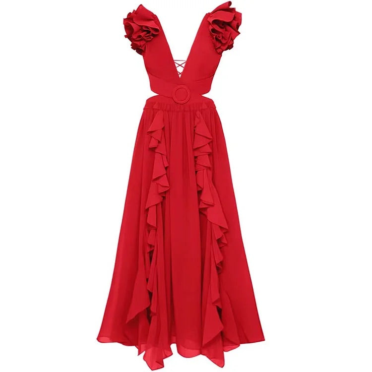 Maillot de bain une pièce rouge à découpes et jupe en V profond swimgirls 