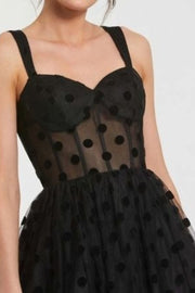 Perfect Guest Tulle Polka Dot Sweetheart Bustier A-Line Midi Dress