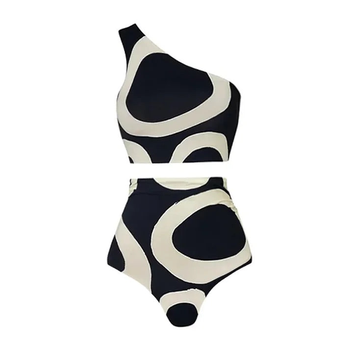Maillot de bain bikini fendu à imprimé asymétrique et paréo 